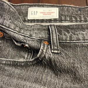 GAP women’s Cheeky Straight high rise jeans.  32/16 Raw hen, washed black-grey